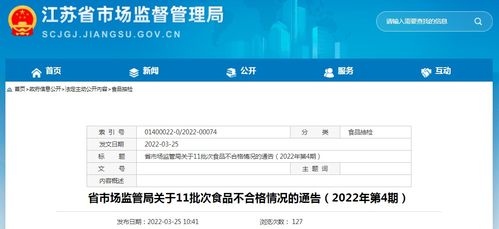江苏省市场监管局关于11批次食品不合格情况的通告 2022年第4期